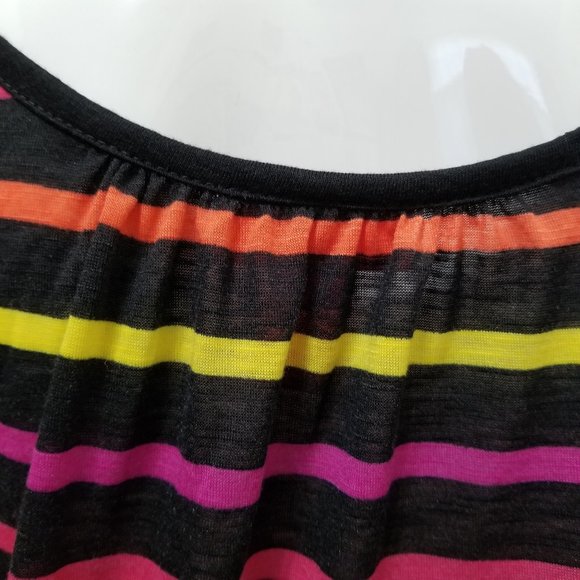 Mix & Co. top Medium NWT striped tie cuffs cold shoulder ruched neck elastic hem - Picture 9 of 11